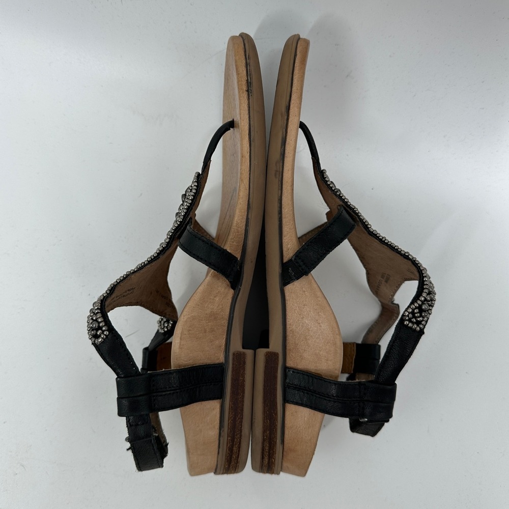 Aetrex Jillian Black Leather Beaded Thong Sandals Womens 8.5 Orthotic Comfort - Picture 7 of 9